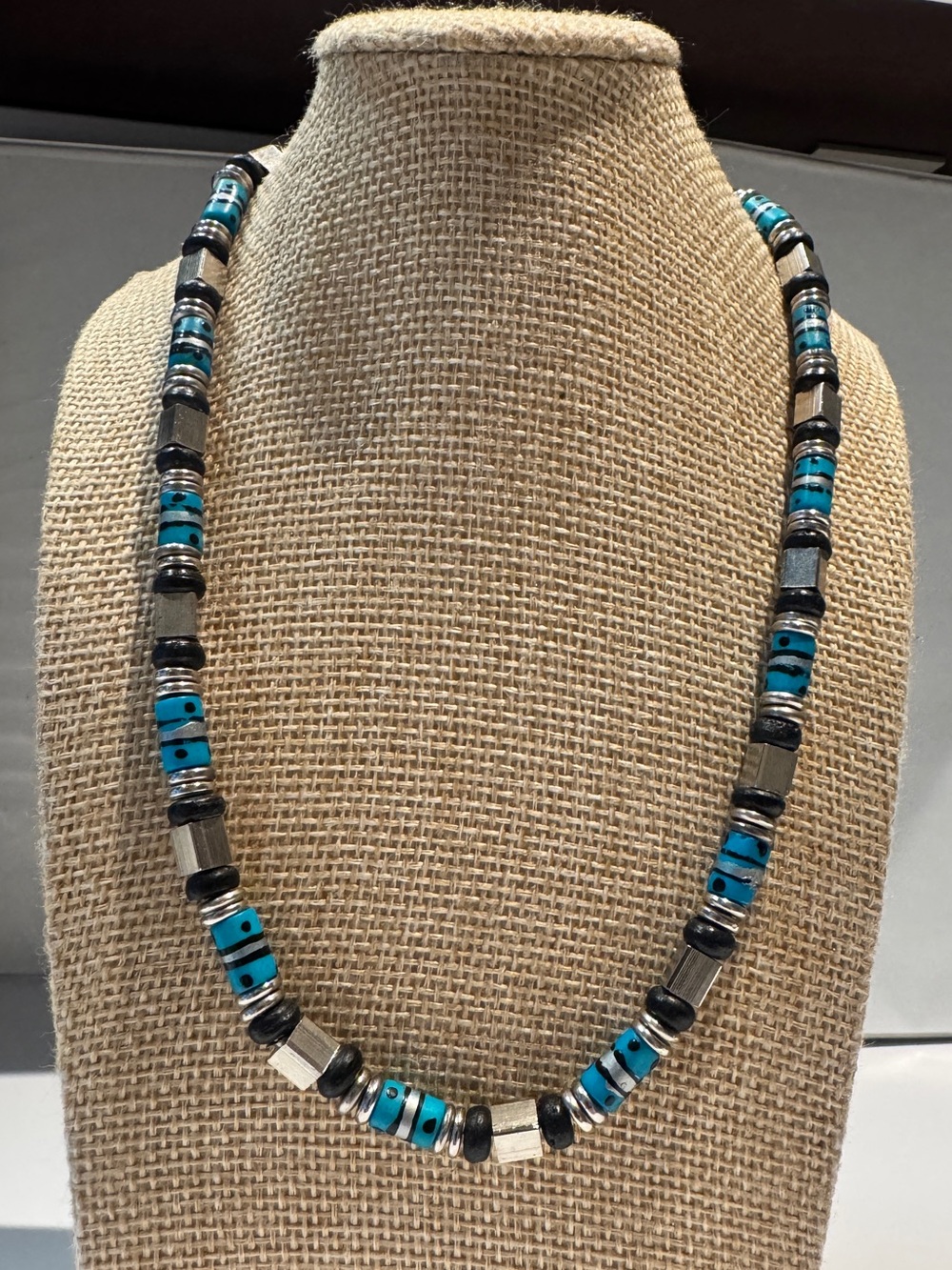 Turquoise tone and Silver Beaded Necklace - Women Jewelry